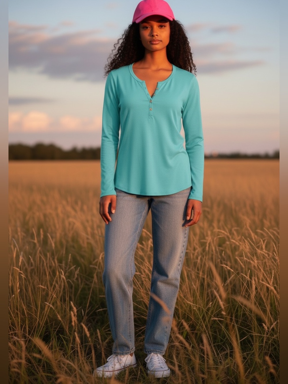 Lilly Pulitzer Long Sleeve Henley Top in Aqua Size Large